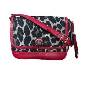 Vintage Coach Y2K Leopard Crossbody Bag Red Black Turn Lock Mini Shoulder